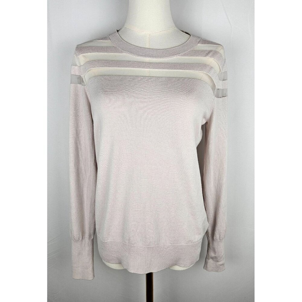 Carmen‎ Marc Valvo Small Sweater Long Sleeve Beige Striped Top